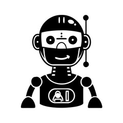 Modern futuristic smiling robot with antenna for artificial intelligence automation