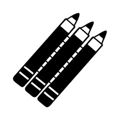 Three black and white crayons arranged diagonally on a white background