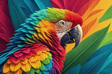 Naklejka premium Vibrant Colors Collide in a Breathtaking Parrot Display Generative AI