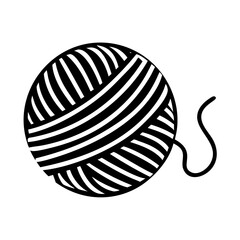 Black and white ball of yarn with a loose strand on white
