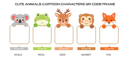 Cute Animals Characters Illustrations Qr Code Frame Design Vector