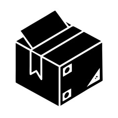 Stylized Box with Paper, representing Deliveries and Packaging Services in Black