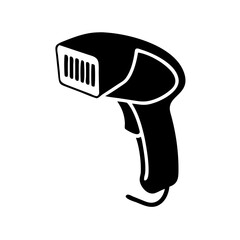 Black and white barcode scanner icon for retail business technology