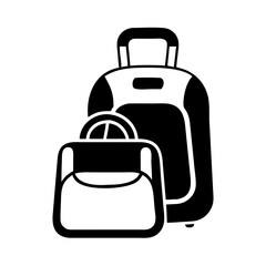 Luggage illustration featuring a rolling suitcase and a smaller carryon bag