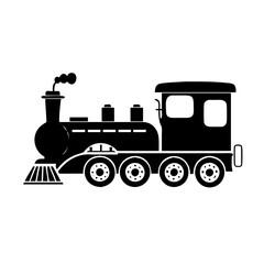 Stylized black and white steam train illustration with simple clean lines