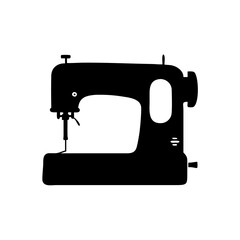 Silhouette illustration of a classic vintage sewing machine on white background