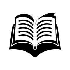 Black and White Illustration of an Open Book with Curled Pages