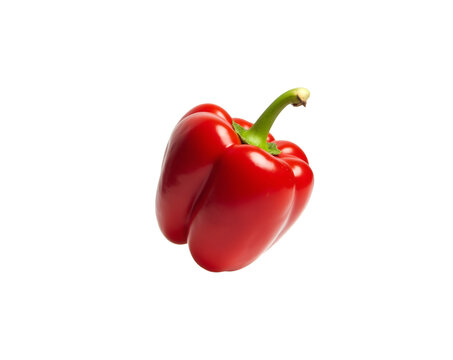 Vibrant ruby red bell pepper on a clean background, showcasing its glossy and smooth surface, ideal for culinary, health, and fresh produce related themes