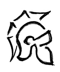 Warrior Helmet Icon Crayon Chalk Drawing Vector