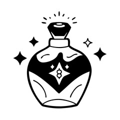 A potion bottle with sparkling magic and a diamond shaped stopper