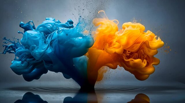 Vibrant ink explosion.  Opposing colors collide