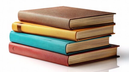 Fototapeta premium Stacked Colorful Books with Leather Covers on a White Background