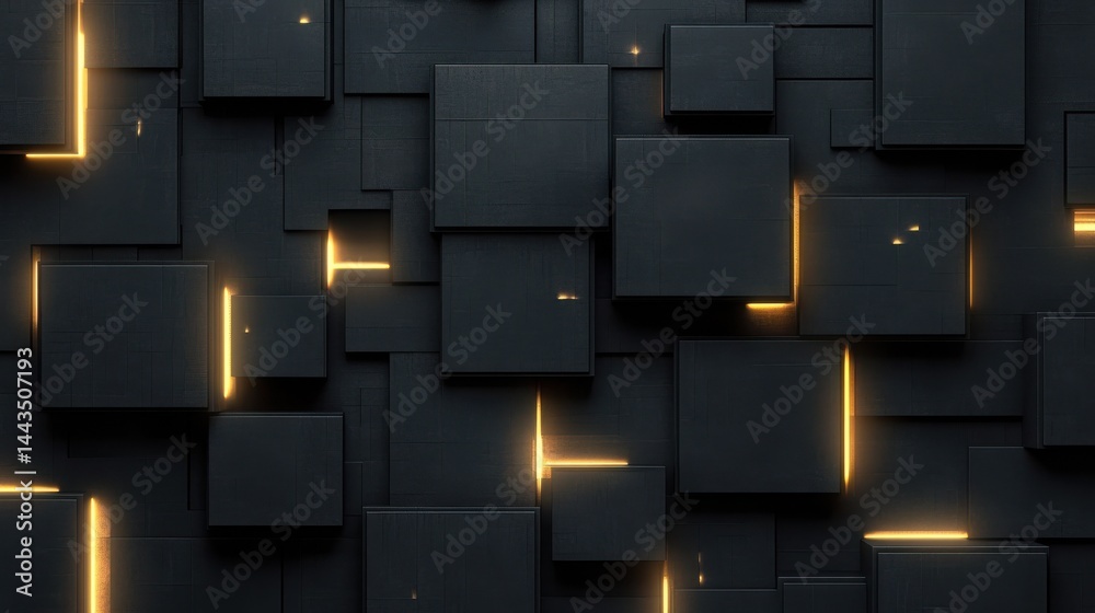 Poster abstract square pattern background in dark colors with glowing edges