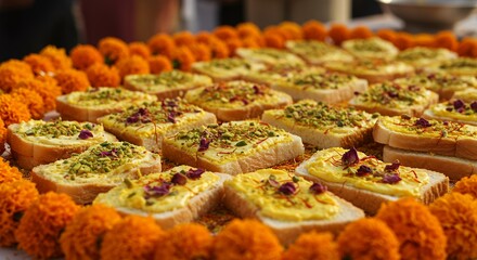 Delicious Bread Pieces with Cream and Decoration