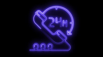 24 hour customer support neon sign animation on black background