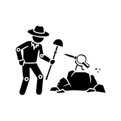 Silhouette Illustration of an Archaeologist Digging for Fossils, possibly Dinosaurs