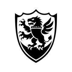 Fototapeta premium Heraldic Gryphon on Shield in Black and White, Vintage Style