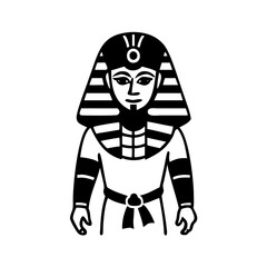 Monochromatic depiction of an Ancient Egyptian Pharaoh with traditional headdress and attire