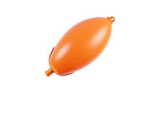 Whimsical Flight, An Orange Balloon Shaped Like a Rocket Against a Plain White Canvas, Evoking Dreams of Space Exploration and Childhood Wonder, Isolated for Emphasis
