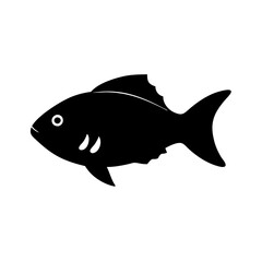 Black silhouette of a generic fish against a white background in profile