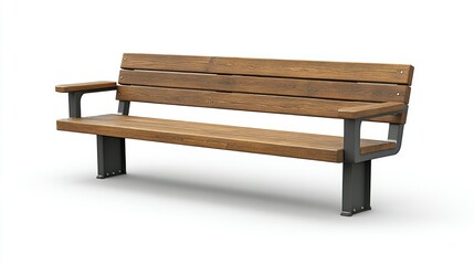 Modern park bench with wood slats and metal supports