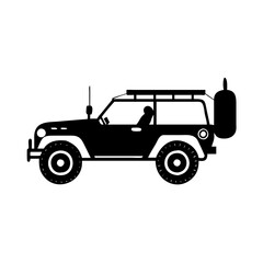 Black and white illustration of a four wheel drive offroad vehicle