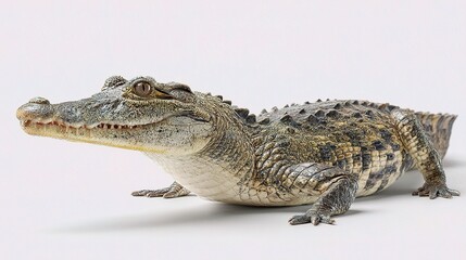 Naklejka premium Detailed Close-Up of a Crocodile on a Soft White Background