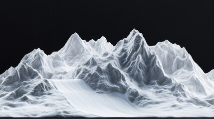 Stunning white mountain range with intricate textures against a dark background, creating a dramatic visual contrast.