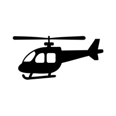 Simple black silhouette of a helicopter with rotor blades turning in wind