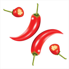 Realistic illustration of fresh red chili isolated on white background