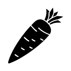 Stylized black and white graphic illustration of a single ripe carrot vegetable