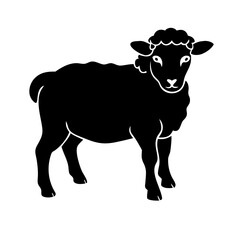 Silhouette of a sheep standing on a white background is shown