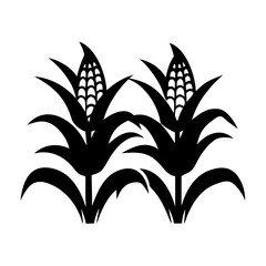 Two black corn stalk silhouettes on a white background, illustration style