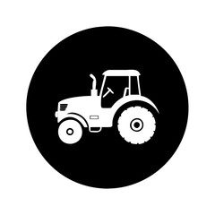 Silhouette of a tractor agricultural machine in a round black circle