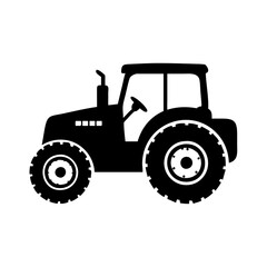 Stylized black tractor illustration with cab on a white background
