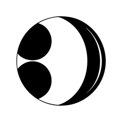 Abstract black and white graphic featuring circles and curved shapes in minimalist style