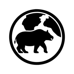 Black and White Silhouette of a Bear within a World Circle