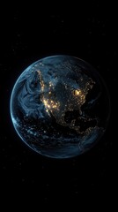A stunning view of Earth from space, showcasing vibrant city lights across North America at night.