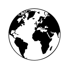 Stylized black and white representation of the Earth's continents and oceans