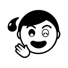 Embarrassed emoji face with sweating and nervous expression, hiding behind hand