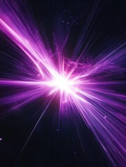 Obraz premium Abstract background with a bright star exploding and generating purple light streaks on black background. High quality photo