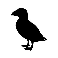 Minimalist silhouette of a puffin bird in profile view