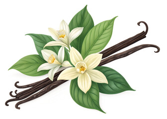 Vanilla Plant with Flowers and Beans Illustration for Food and Beverage Designs