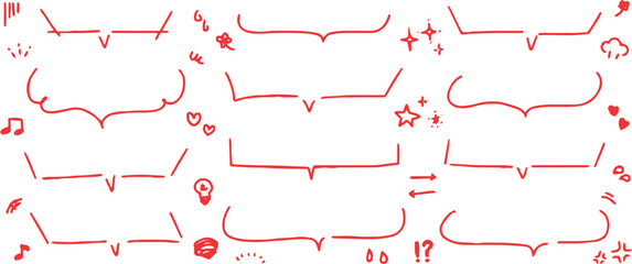 手描き ト 広告用  シンプルな線の手書きの吹き出しセット