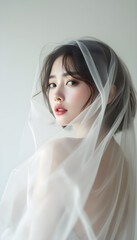 ファンタジーストーリー（透明感あるベールで輝くウェディングドレスの女性）