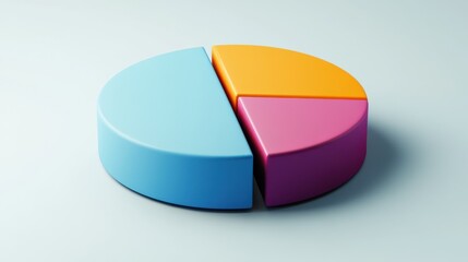 Fototapeta premium A segmented 3D pie chart with raised portions, set against a minimalist white background, emphasizing key data points and trends in business analysis.