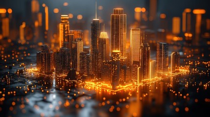 Futuristic Cityscape: Illuminated Metropolis at Night