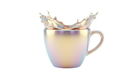 Isolated Iridescent Cup with Liquid Splash Coffee Mug