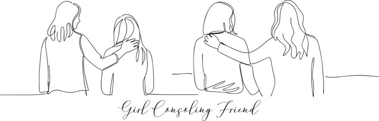 Supportive Girl Counseling Friend Minimalist Icon Concept Continuous Line Drawing Editable Stroke