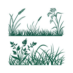 Green grass tufts, simple vector isolated elements,flat design,lawn border,grass blades, minimalist nature graphics,2D grass patches